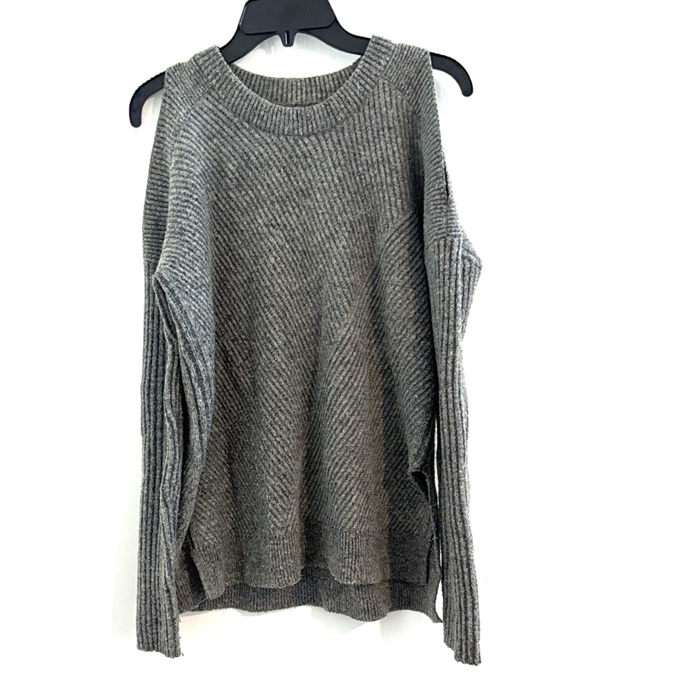 All Saints Size XS Charcoal Cut‎ Out Shoulder Ribbed Sweater